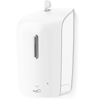 White 1L automatic hand sanitizer dispenser mounted on a white wall.